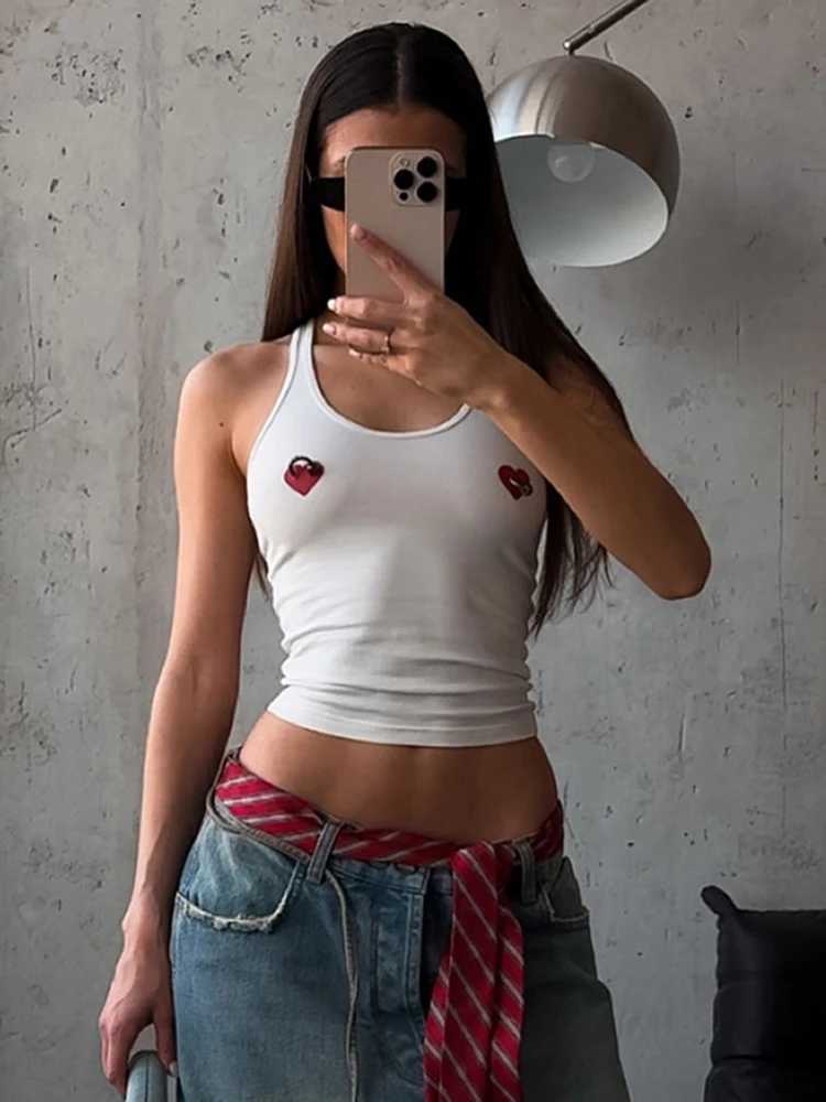 clio Causal Wild Women Vests Summer Concise Printed Round Neck Skinny Bare Midriff Tanks Female Basic Sporty Streetwear Tops M250513