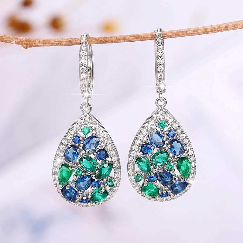 Huitan Vintage Women Drop Earrings with Blue/Green Cubic Zirconia Temperament Female Ear Accessory for Party Anniversary Jewelry Y250510