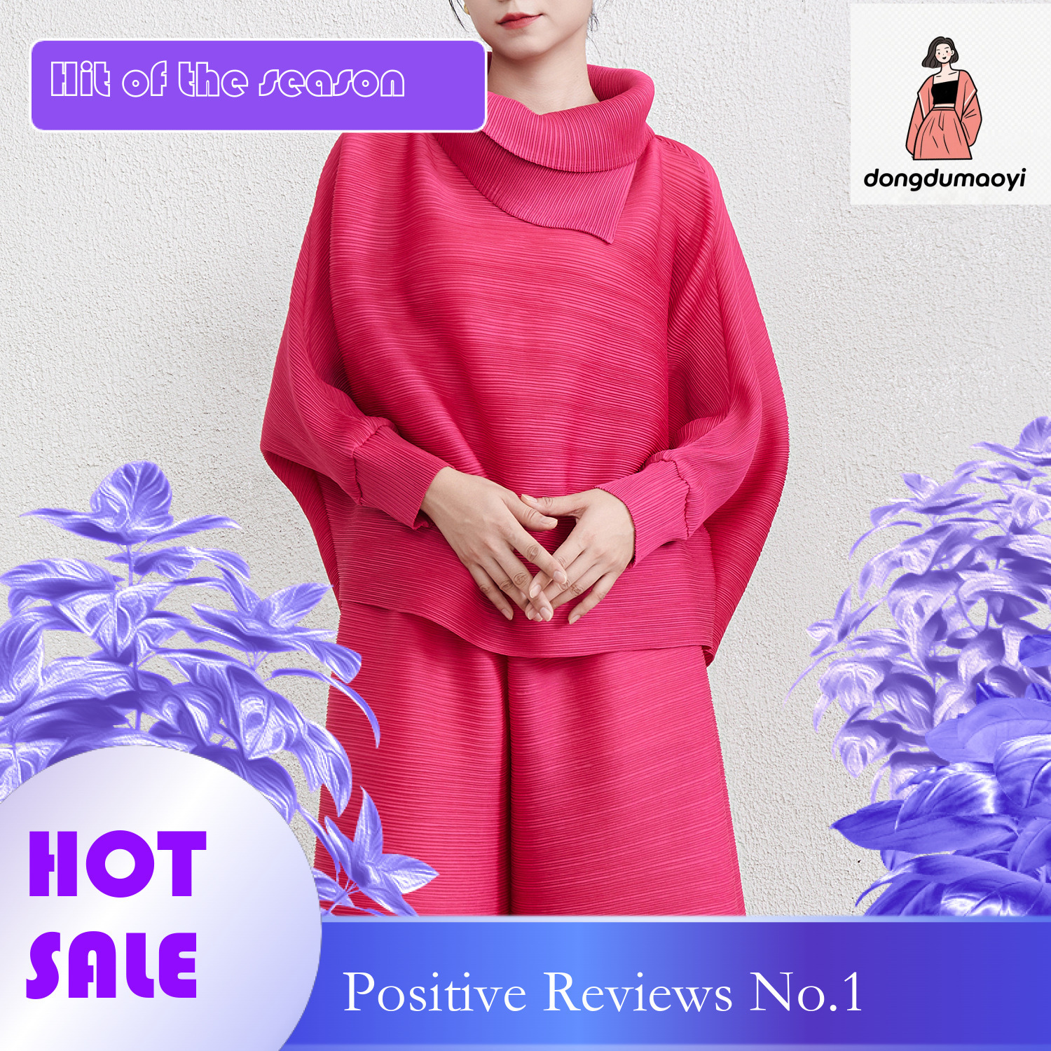 dongdumaoyi Counter Quality Scarf Collar Bat Sleeve Fashion Hoodie Small Shirt Spring and Autumn New Wrinkled Top