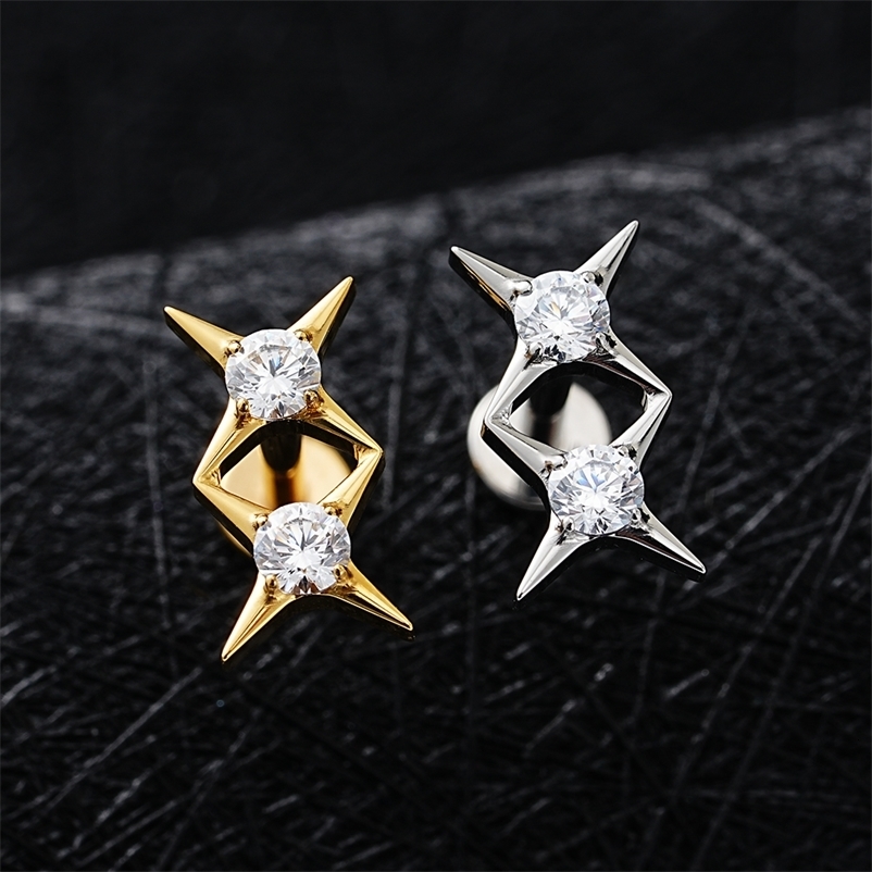 Right Grand ASTM F136 Stud Earring 16G Starburst CZ Flat Back Labret Stud Cartilage Helix Tragus Piercing 250512