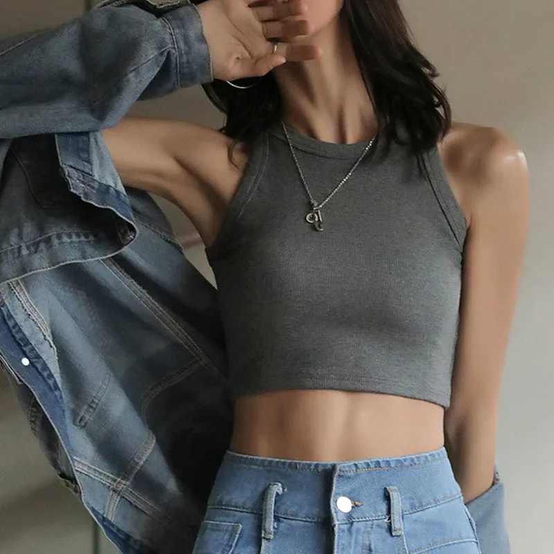 DOIAESKV Basic Solid T shirts Women Slim Halter Neck Off-shoulder Camisole Tops Tees Summer Female Tanks Sleeveless M250513