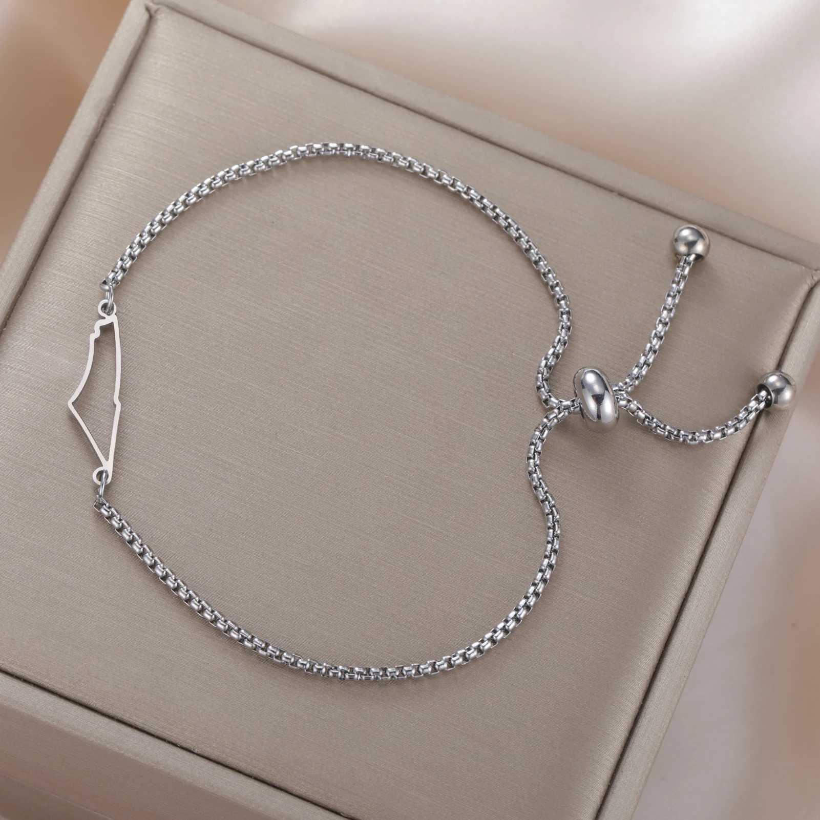 Hollow Palestine Map Pendant Bracelet Stainless Steel Adjustable Box Chain for Men and Women Israeli Ethnic Jewelry Gift XJ250707