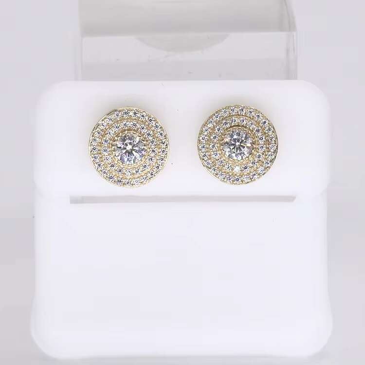 LUCK Hiphop Men Iced Out Hip Hop Sterling Silver 925 Screw Back Moissanite Diamond Classic Stud Earrings