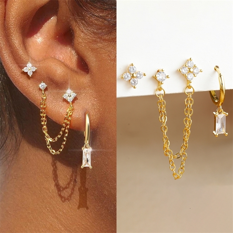 3PCS Exquisite Stainless Steel 12 Birthstone Earrings Set for Woman Cartilage Piercing Earrings Fashion Jewelry 250512