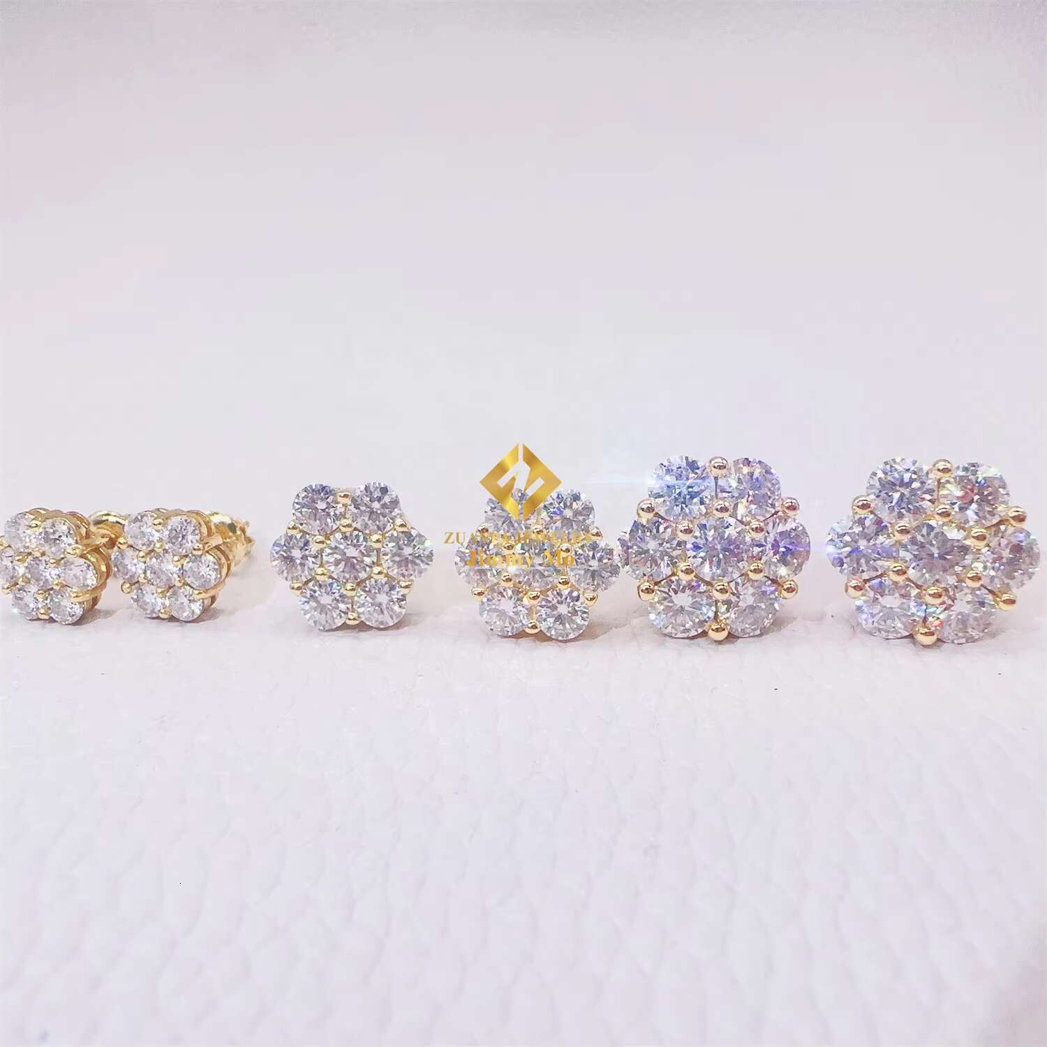 Ready to Ship Stock Drop Shipping Mens Iced Out Hip Hop Sterling Silver 925 Screw Back Moissanite Flower Shape Cluster Earrings