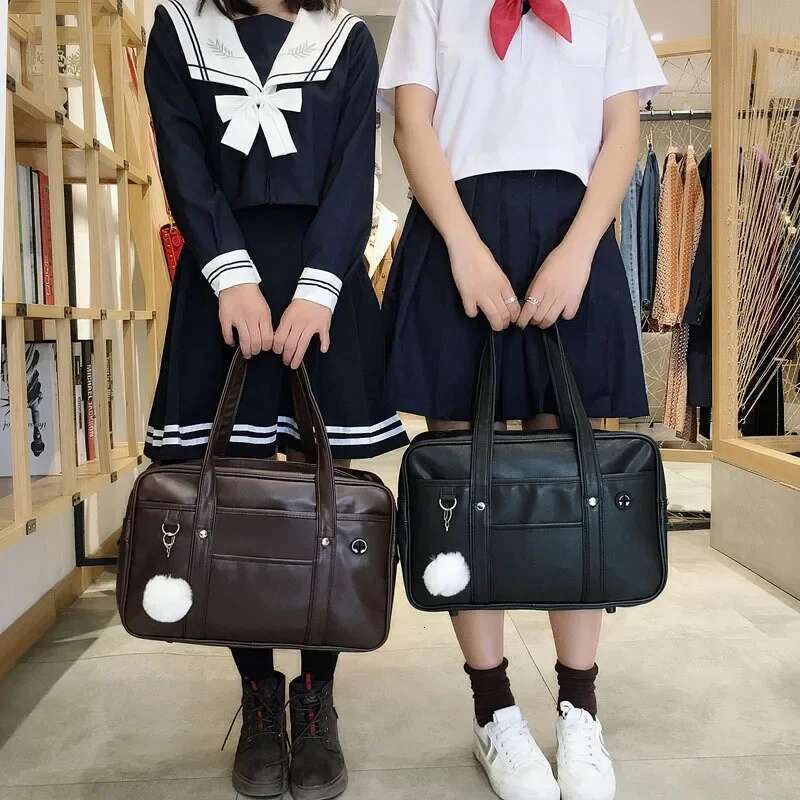 Girls Casual PU Shoulder Kids Junior High School Students Bag Versatile Children Uniform Handbag Solid Color Simple Fashion