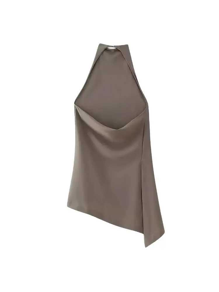 TRZA-Womens Flowing Asymmetric Tank Tops Halter Neck Backless Sleeveless Female Camis Fashion M250513