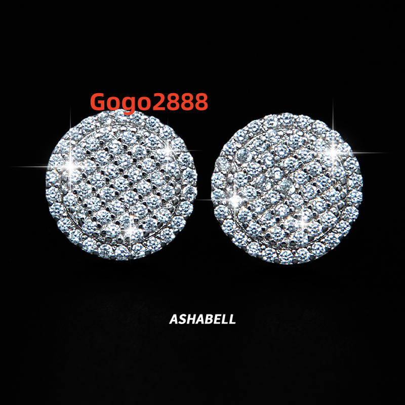 With GRA Certificate Hip-hop Style VVS D Color Full Moissanite S925 Silver Plated 18K Earrings for Men