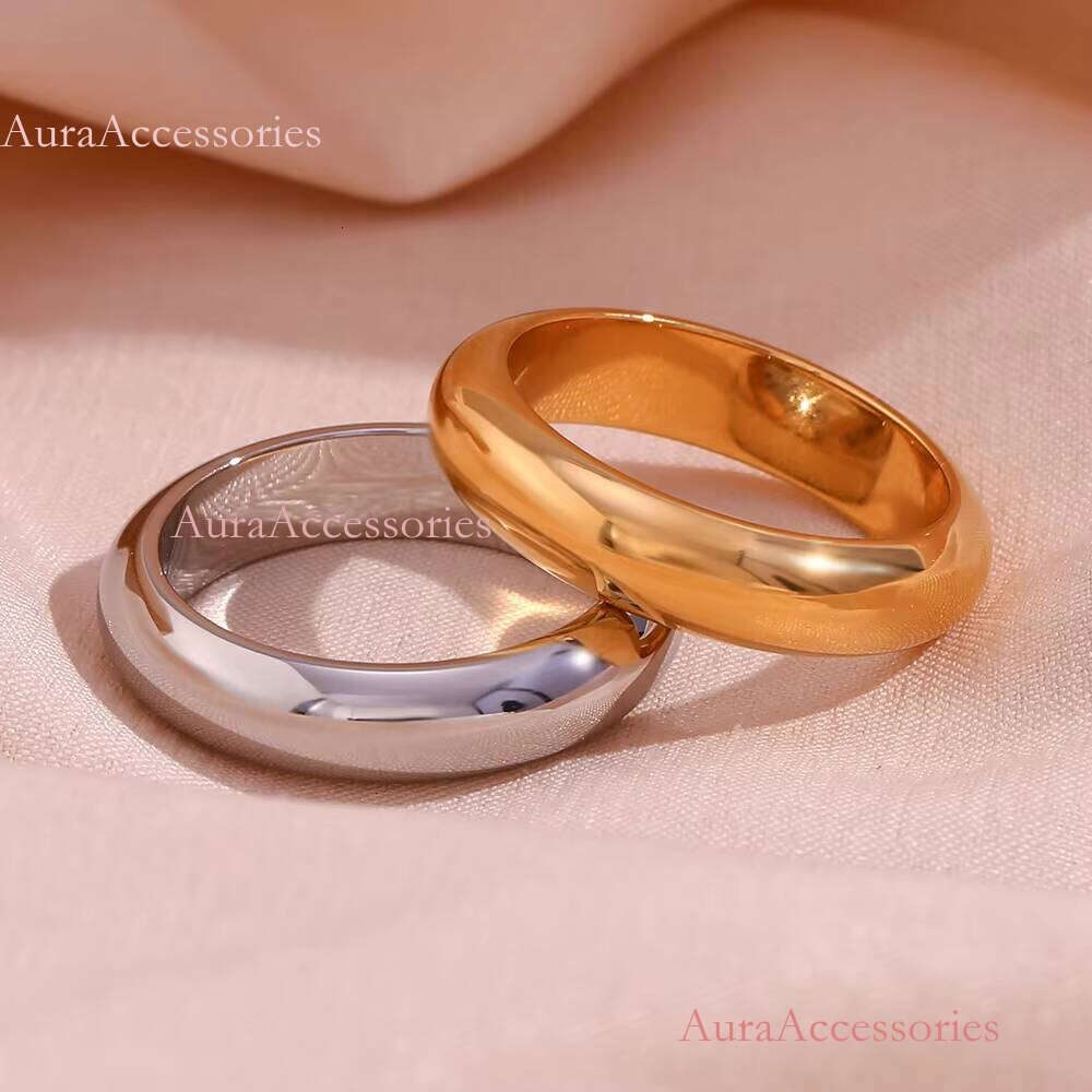 Minimalist Jewelry Thick Tarnish Free Gold Plated Stainless Steel Simple Rings