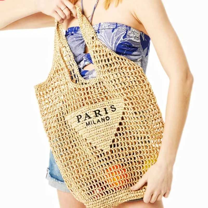 Womens Summer Beach Vacation Fashion Straw Knitting Shoulder Bags Hollow Out Handbag Portable Large Capacity Casual Tote Z250513