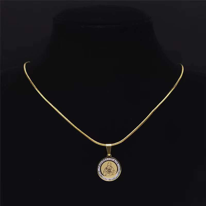Classic Fashion Pendant Women's and Men's Necklace Stainless Steel Crystal Religious Jewelry Complete Accessories