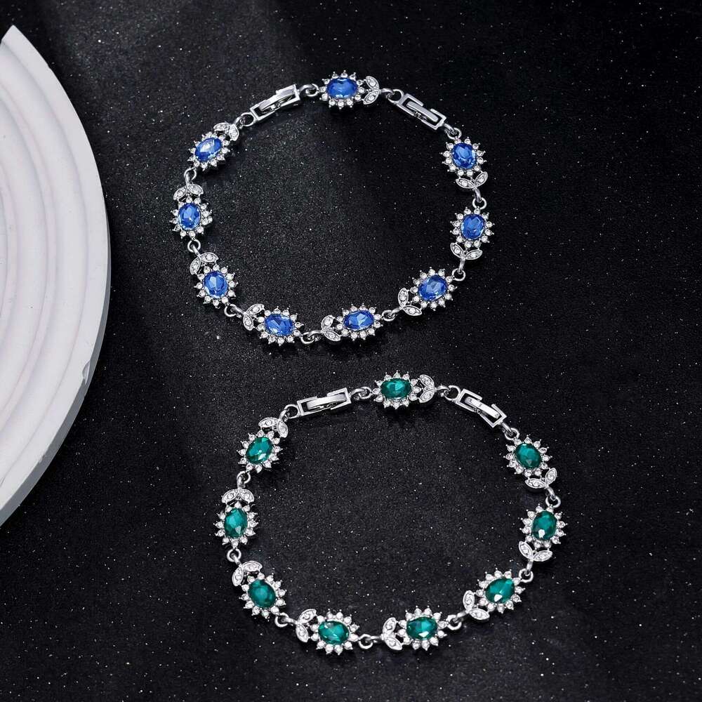 light style womens zircon flower branch and leaf colorful treasure bracelet