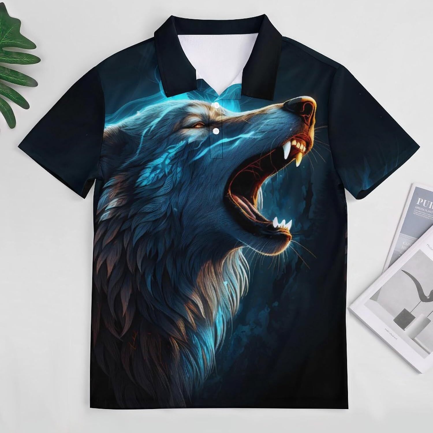 Mens Polo shirt Howling Wolf Men's Short Sleeve Polo Shirt Casual Golf Summer Tee Tops Polos shirts