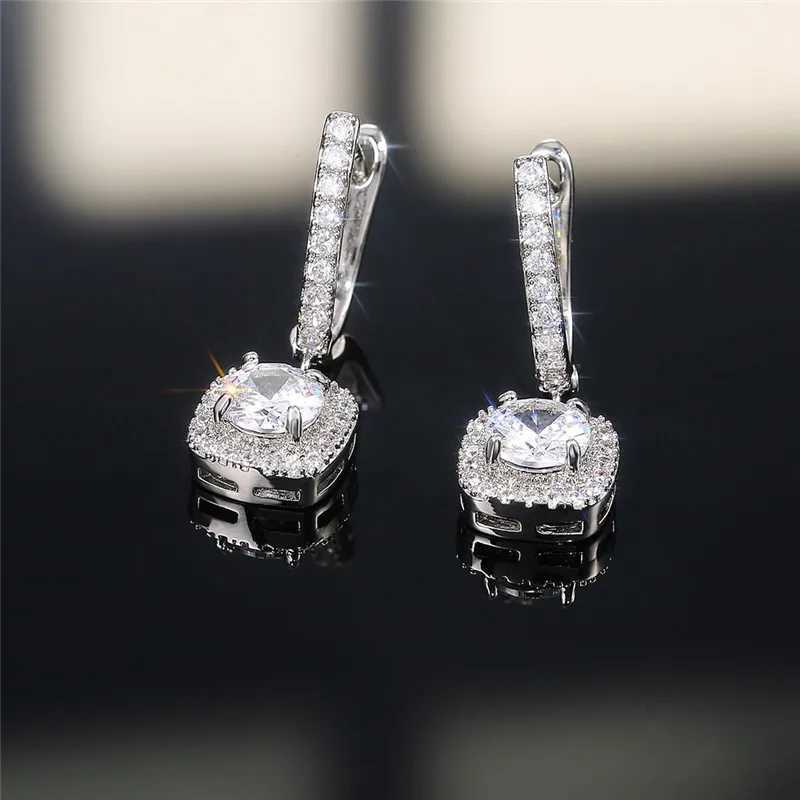 925 Sterling Silver Trendy Square Shape Drop Earrings Brilliant Bridal Engagement Wedding Jewelry Elegant Female Dangle Earring Y250510