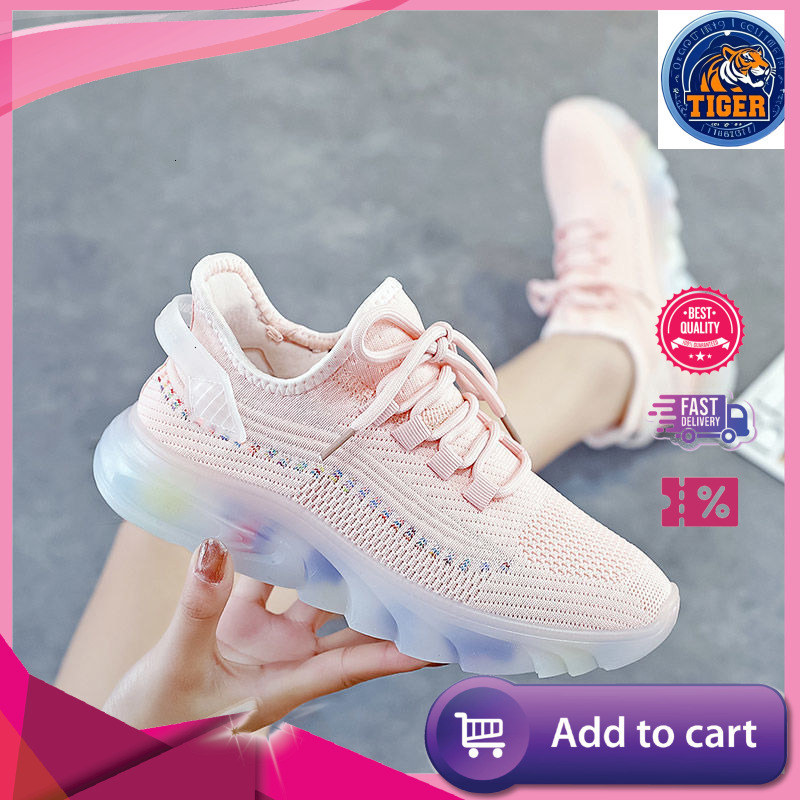 Ddmytiger Flyknit Casual Mesh Breathable Sports Women S Jelly Bottom Coconut Student Running Shoes Outdoor Shoes