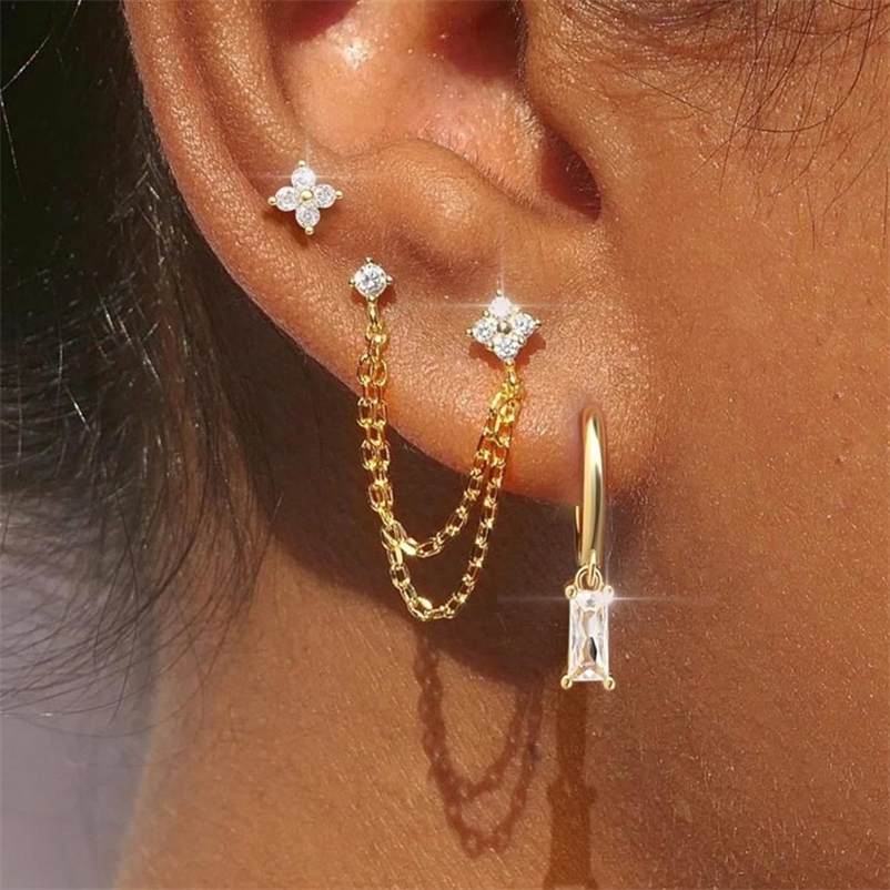 3PCS Exquisite Stainless Steel 12 Birthstone Earrings Set for Woman Cartilage Piercing Earrings Fashion Jewelry 250512