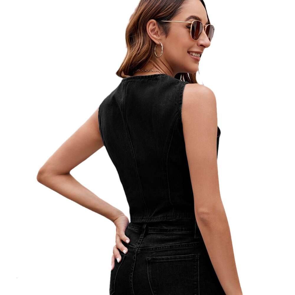 European and American women's summer look washed denim short vest trend 2025 new casual versatile fashion clothing