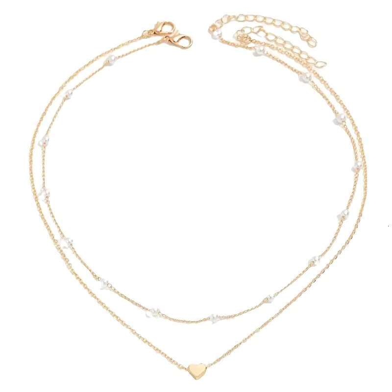 Hot selling imitation pearl heart-shaped pendant necklace, versatile collarbone chain, women's double-layer layered necklace