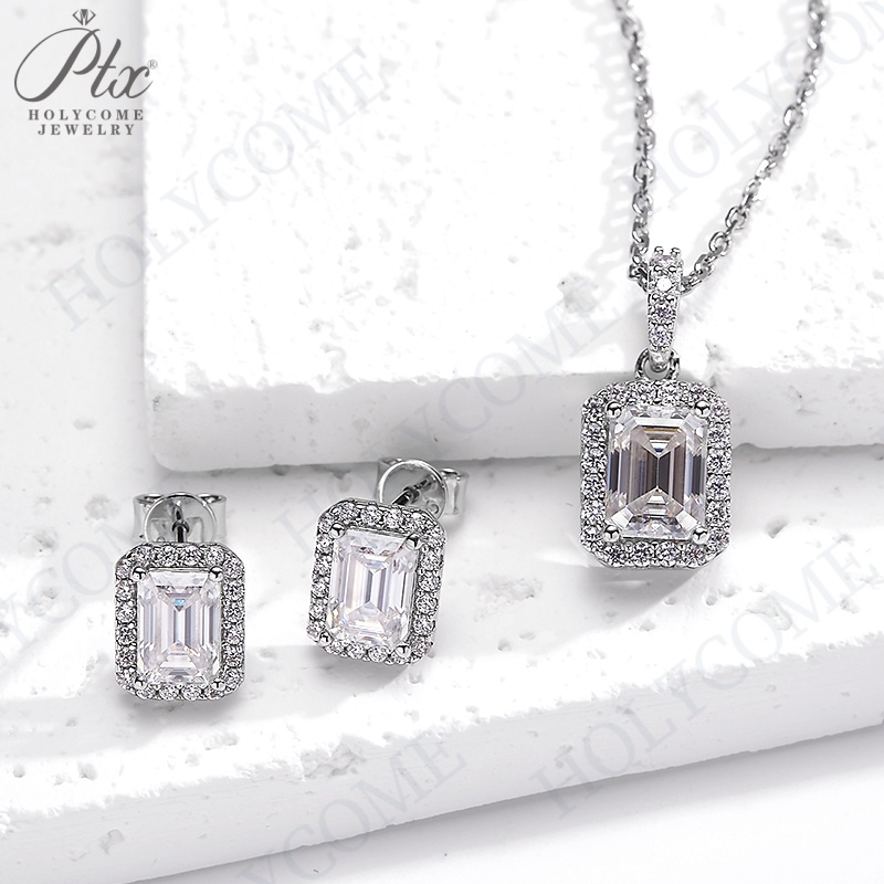 Emerald Cut Halo Earring Hip Hop Jewelry Iced Out VVS Diamond Moissanite White Gold Plated 925 Sterling Silver Stud Earrings for Men Women