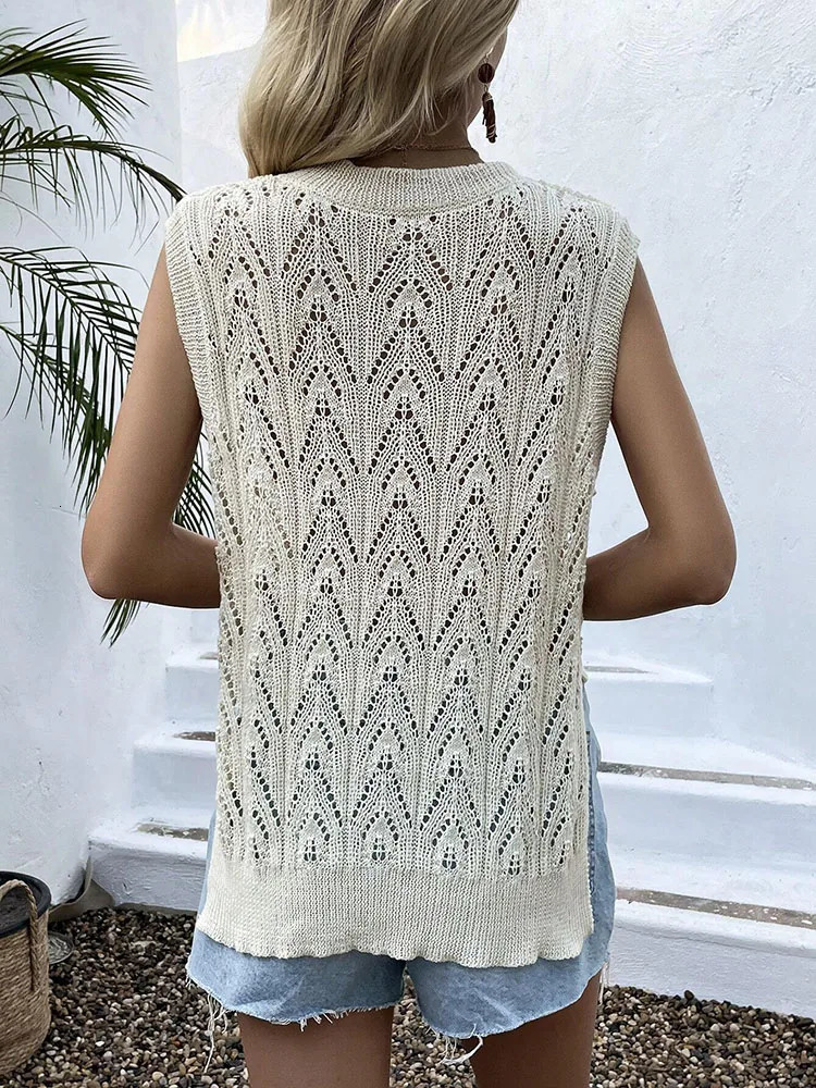 Fashionable and elegant top female full naked Vneck vest loose knit sweater 250506