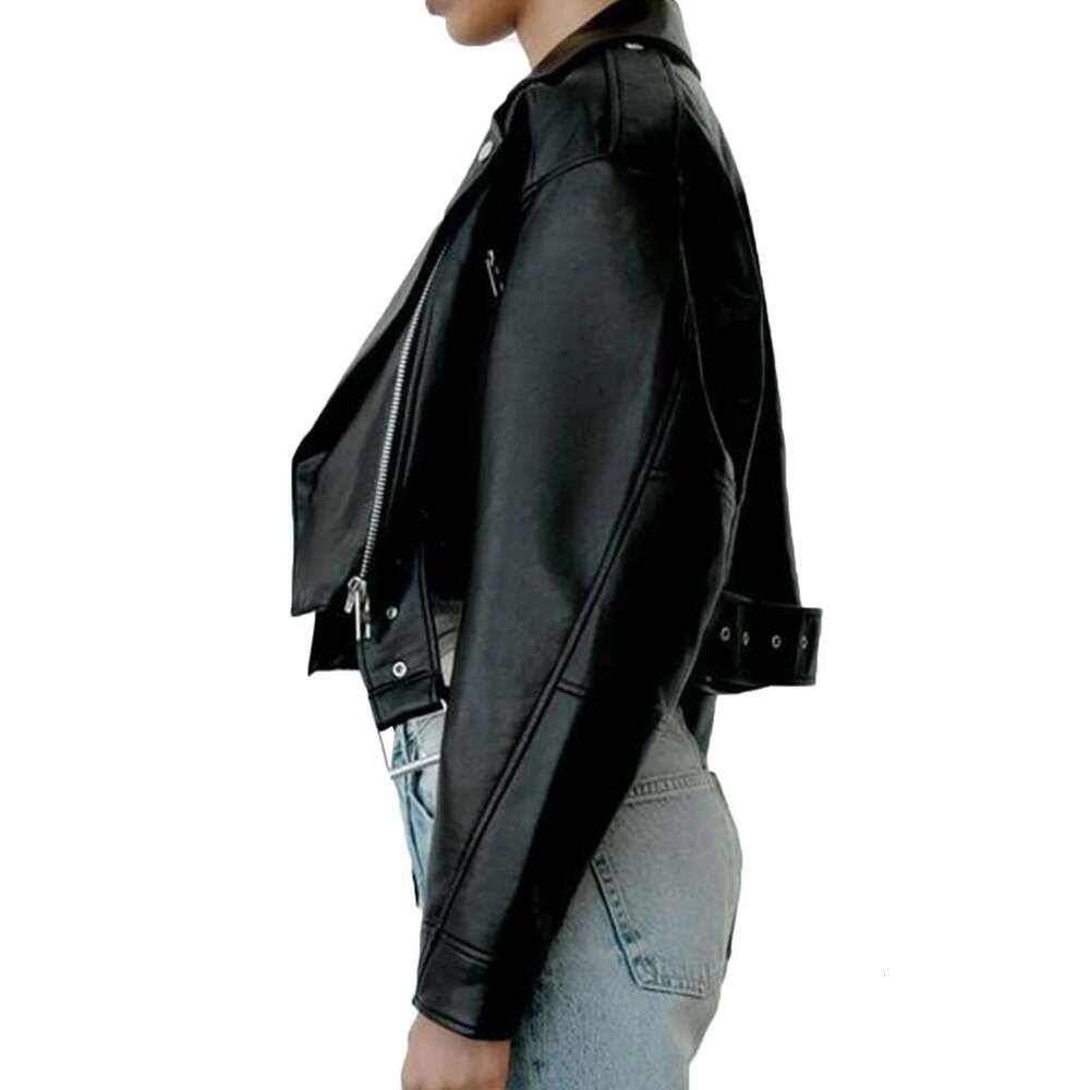 Fitaylor Women Faux PU Casual Lady Lapel Zipper Short Leather Jacket High Street Motorcycle Coat