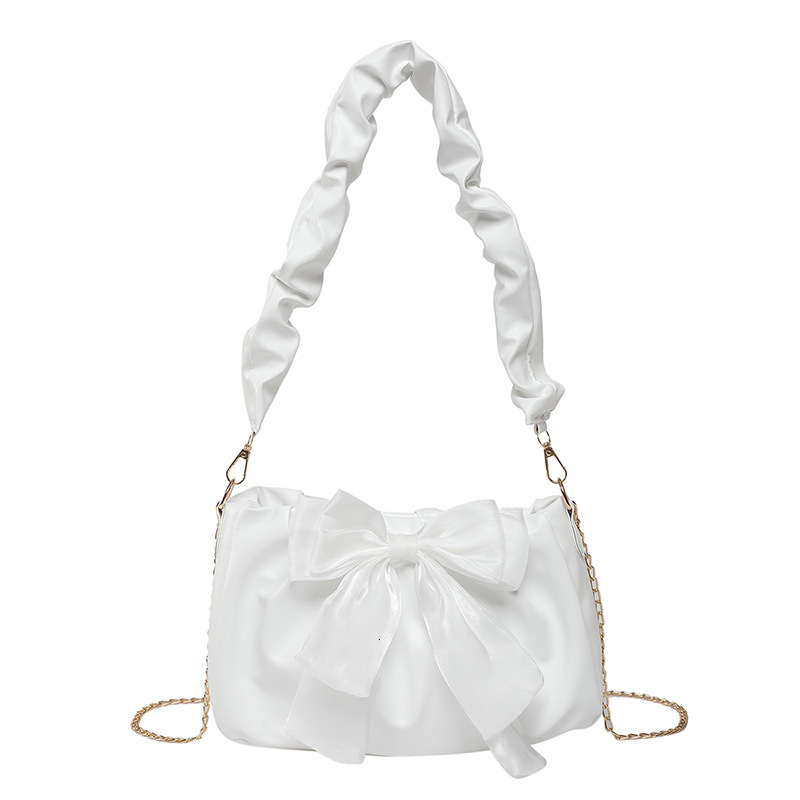 Fashion pleated hand-held small square women's 2025 summer new butterfly knot shoulder trendy chain crossbody bag