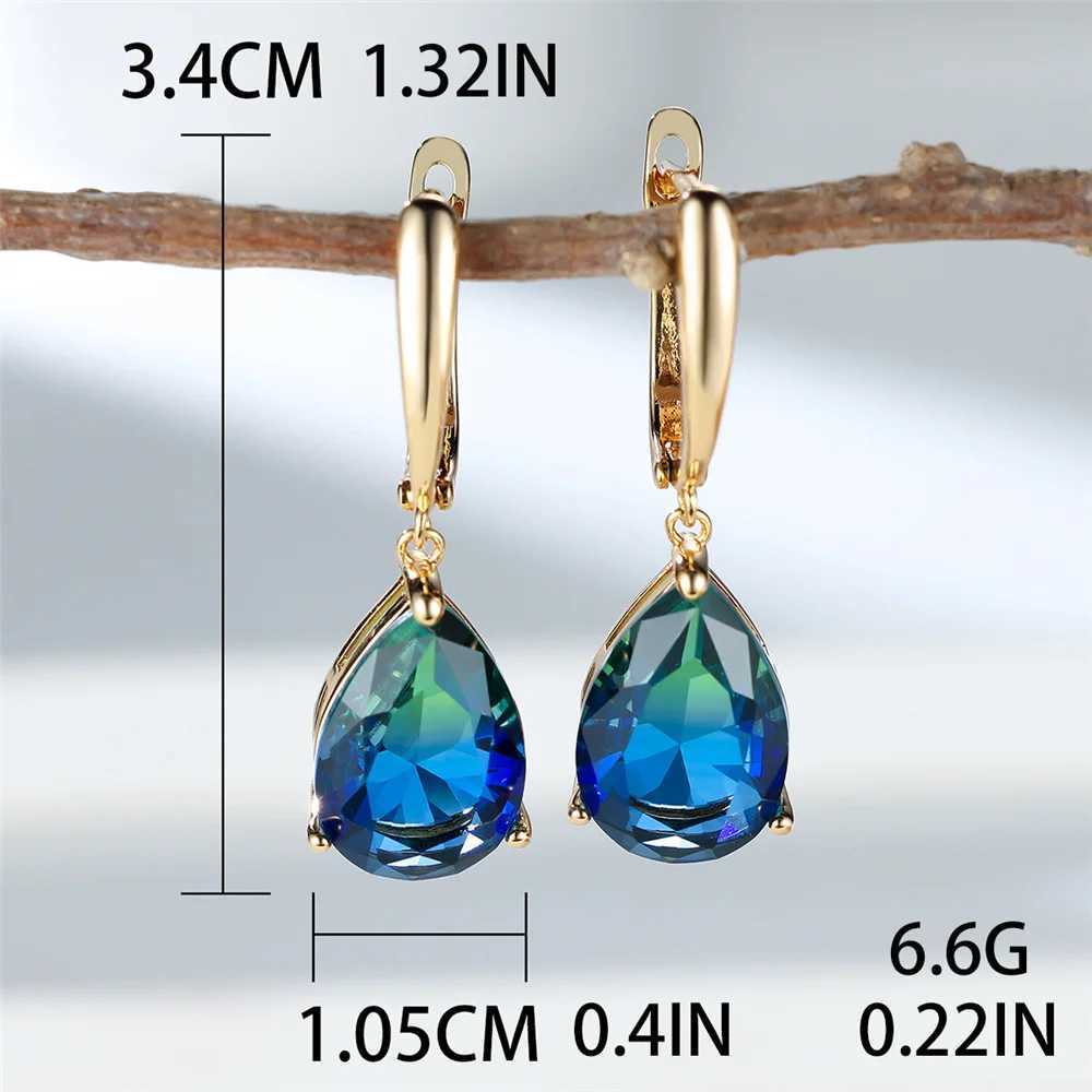 Trendy Crystal Blue Green Rainbow Zircon Stone Hoop Earrings For Women Vintage Gold Color Wedding Jewelry Y250510
