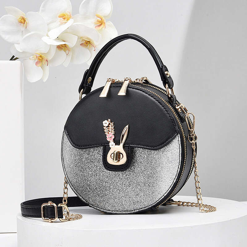 2025 new internet celebrity chain contrasting small round mini hand-held shoulder bag, diagonal cross women's bag