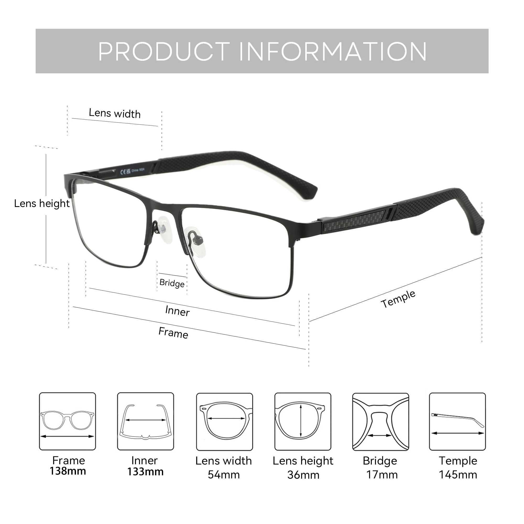 ZENOTTIC Fashion Square Prescription Progressive Glasses with Carbon Fiber spring leg for Men Myopia/Reading/Optical Eyewear W250513
