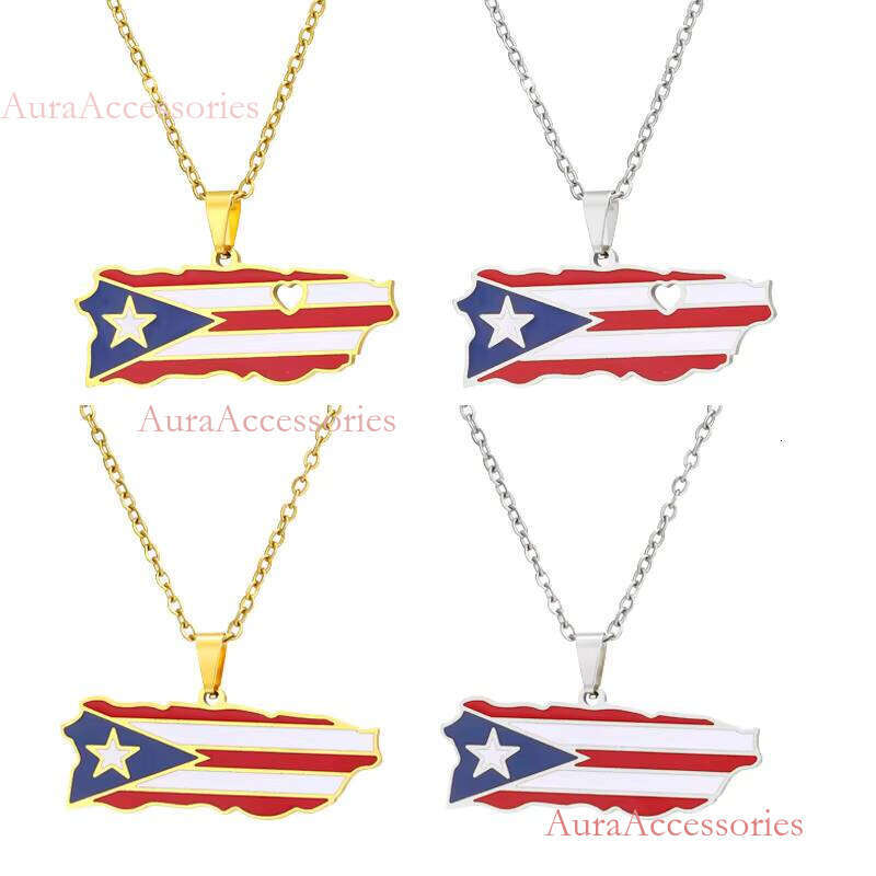 New Style Stainless Steel Dripping Oil Puerto Heart Map Pendant Necklace Jewelry for Men Women