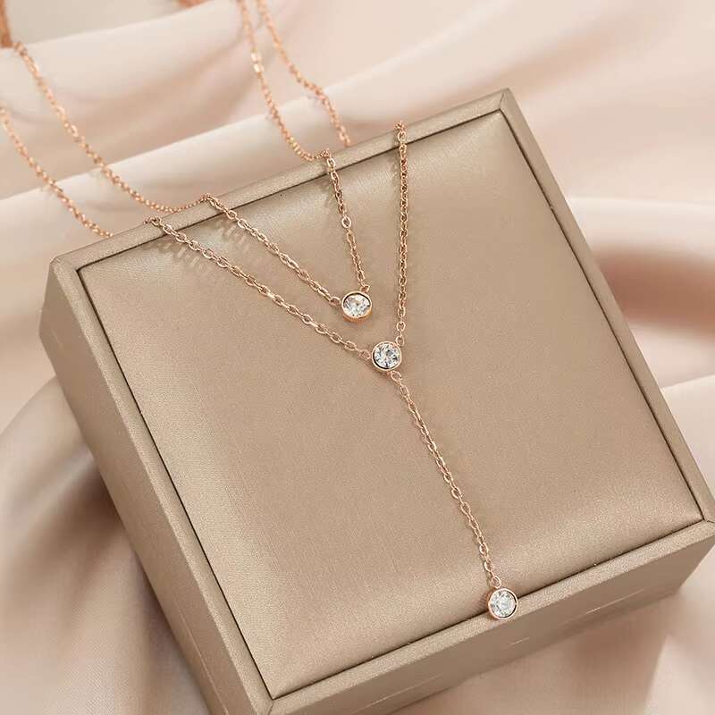 Jessy Fashion 2021 New Designer Jewelry Stainless Steel Classical Pendant Style Double Rod Necklace for Women