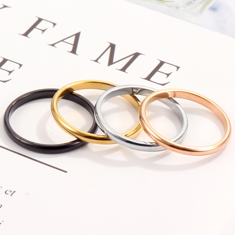 fashion simple smooth steel ring plated with 18k rose gold ball stainless steel couple ring 250513