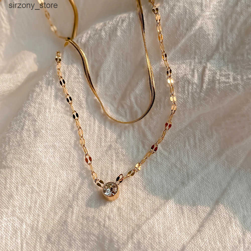 eManco Womens Charming Double Chain Rhinestone Embellished Necklaces Round Snake Chain Stacked Necklace 48 Hours Shipping z250513EWJU