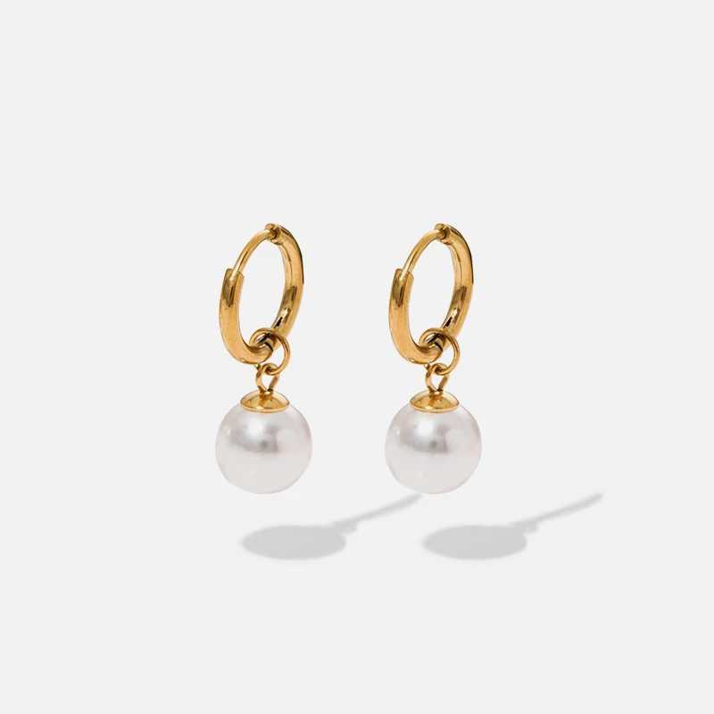 EILIECK 316L Stainless Steel Heart Pearl Rose Flowers Hoop Earrings For Women Fashion Trendy Non-fading Gold Color Ears Jewelry Y250510