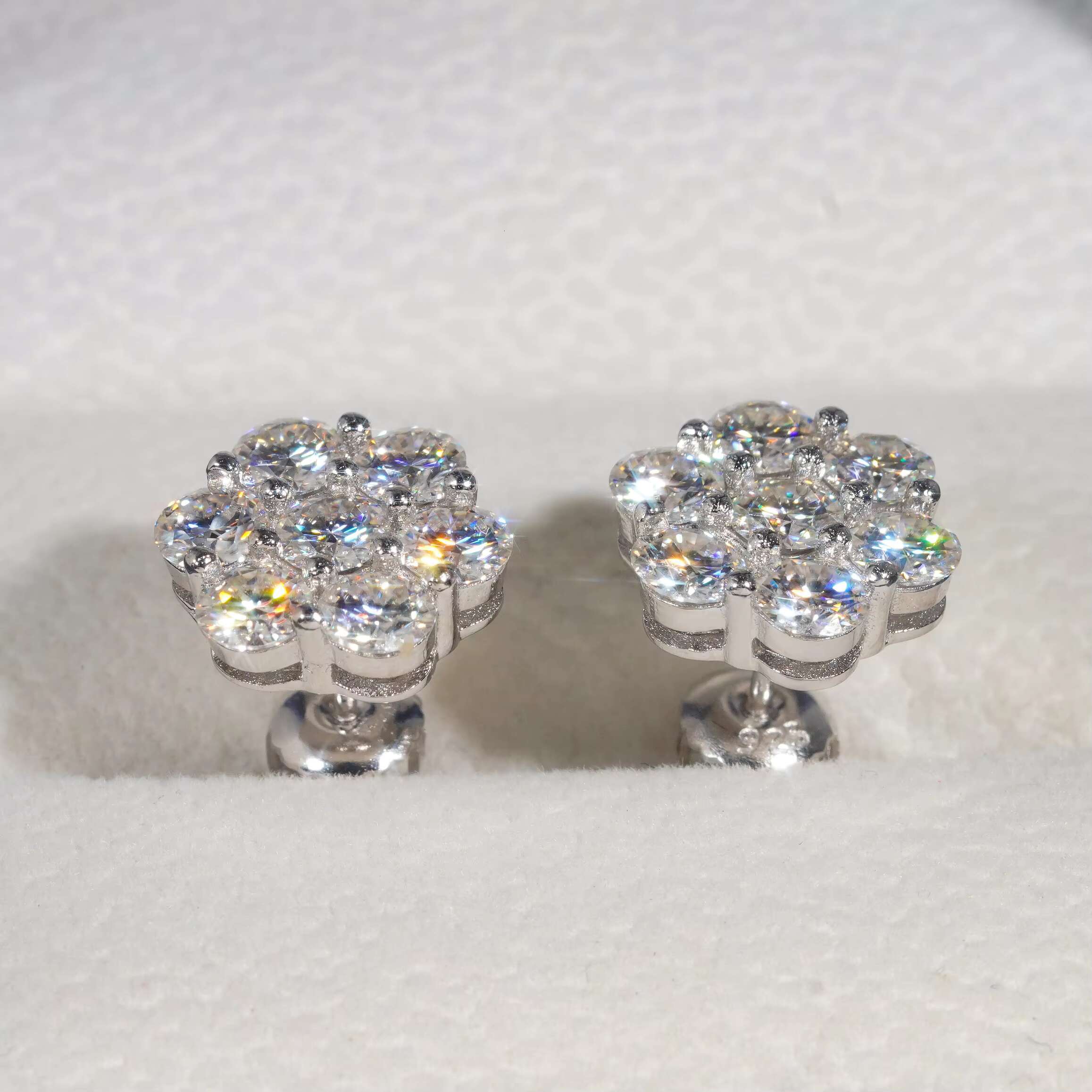 Jewelry Maker Cluster Flower Stud Earrings VVS Moissanite GRA Ear Studs Screw Back Earrings Hip Hop Jewelry 925 Sterling Silver