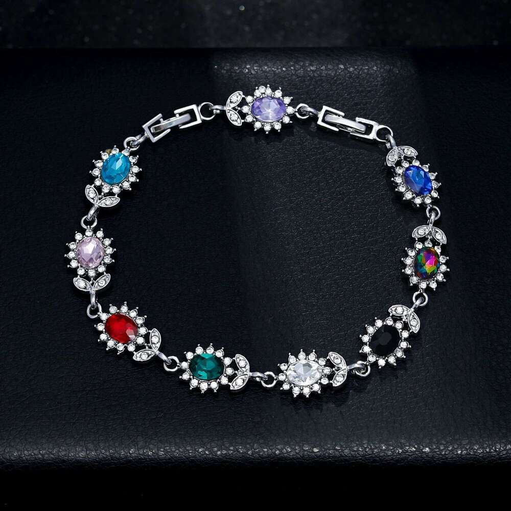 light style womens zircon flower branch and leaf colorful treasure bracelet