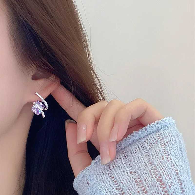 Huitan Gorgeous Purple Cubic Zirconia Stud Earrings for Women Newly Designed Bridal Wedding Accessories Aesthetic Jewelry 2023 Y250510