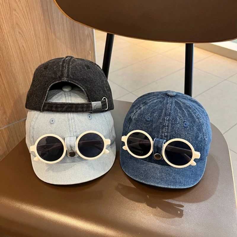 Sunglasses Detachable Baby Denim Duck Tongue Cap Short Brim Cowboy Baseball Hat Fashion Children Sun Glasses 8-36M Kids Outdoor R250512