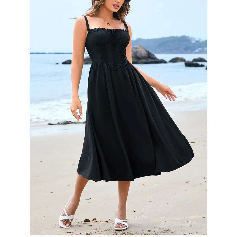NewAsia Women's Adjustable Straps Lace Midi Corset Dress Tie Up Ruched Fashion Casual Holiday Long Dresses New Arrival