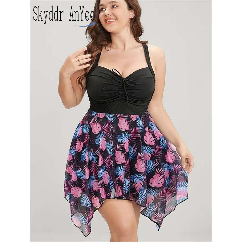 Womens Plus Size One Piece Swimsuit Tummy Control Swimdress Skirtini Cover Up Swimwear Bathing Suits Printed Elegant Beach Dress