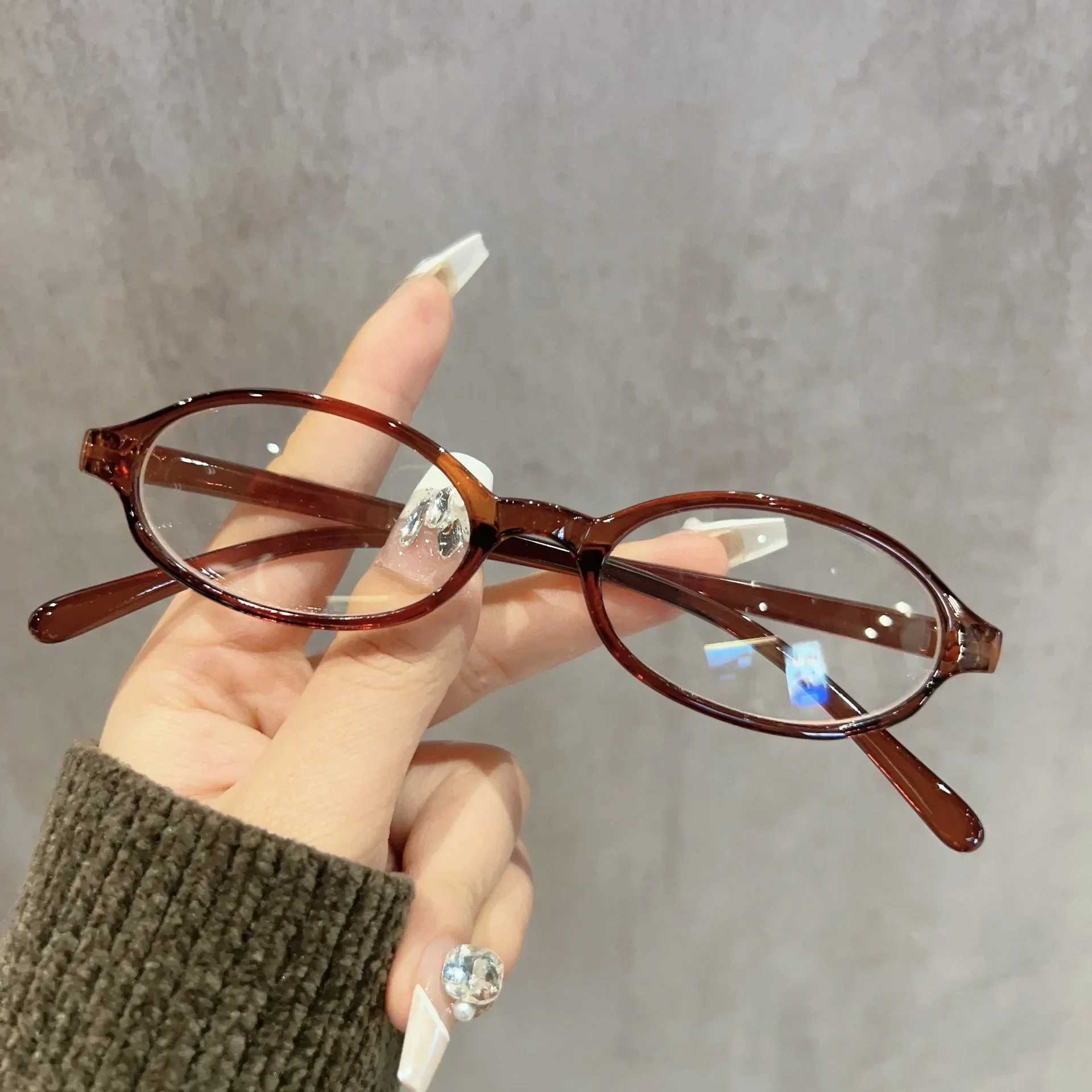 2025 Trendy Y2K Retro Oval Square Blue Green Small Frame Glasses Frame Women Anti Blue Light Glasses Vintage Eyeglasses Goggles W250513