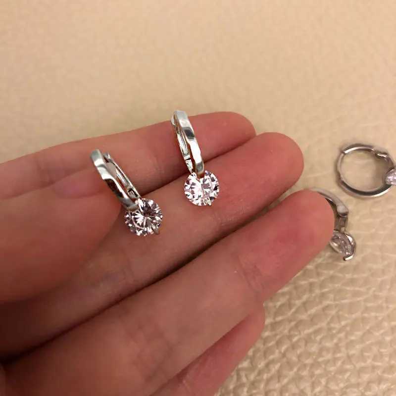925 Silver Needle Simple Shiny Zircon Earrings Gold Plating Jewelry Crystal Stud Earrings Women Y250510