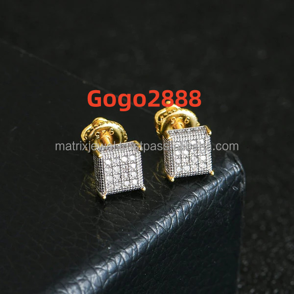Mens Classy Big Size Stud Earring Big Square Shape Iced Out Sterling Silver Vvs Moissanite Diamond Earring Hip Hop Earring