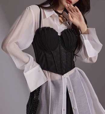 korean fashion mesh summer Fashion fishbone shirt Corset Slim Hotsweet Tank Top Women sweet crop top M250513
