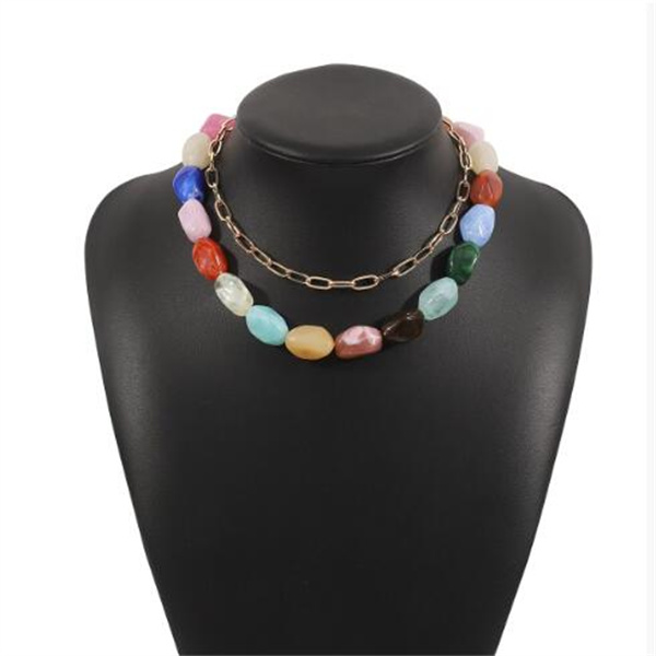 Colorful Stone Beaded Necklace Summer Personalized Fashion Stackable Women's Clavicle Necklace Holiday Banquet Jewelry Gift