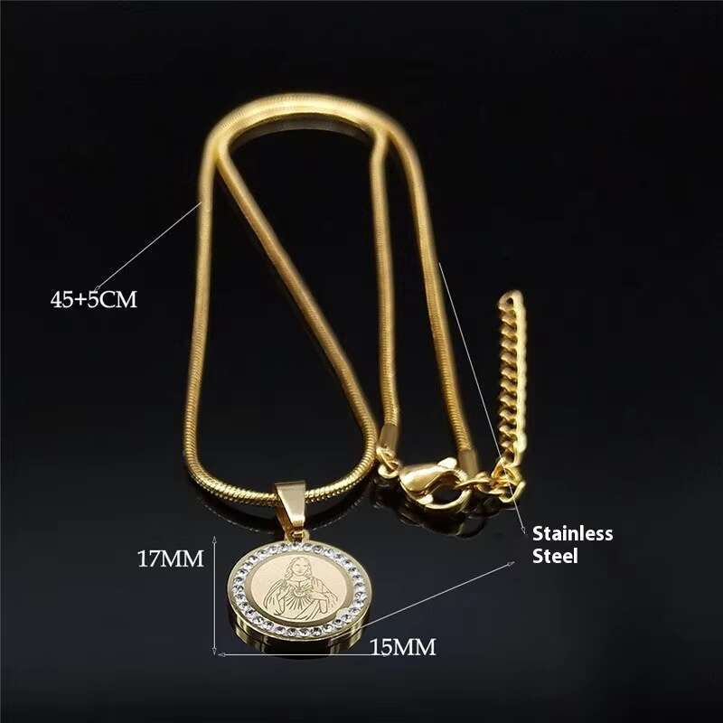 Classic Fashion Pendant Women's and Men's Necklace Stainless Steel Crystal Religious Jewelry Complete Accessories