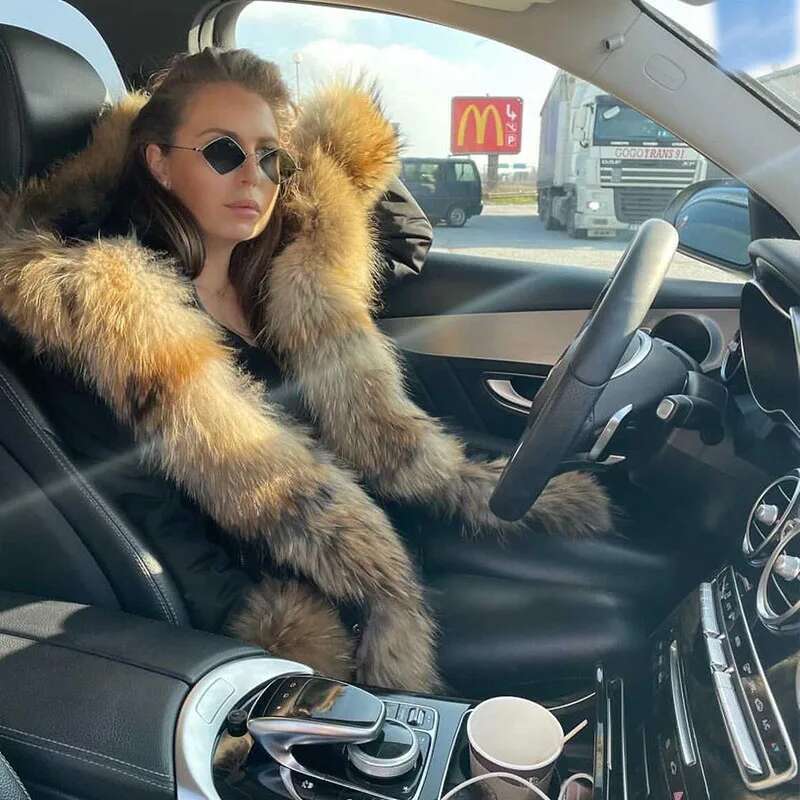 MAOMAOKONG 2024 Winter Women Natural Fox Collar Cuff Black Jackets Outwear Thick Real Parka Women's Fur Coat
