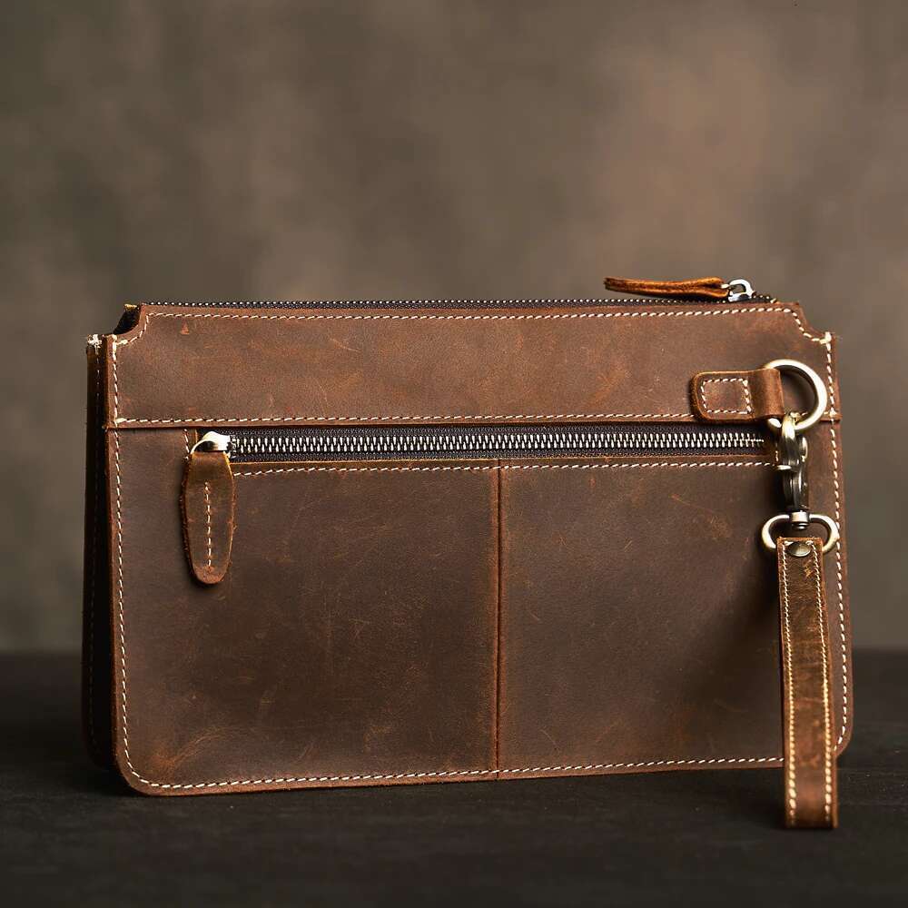 Genuine Leather Clutch Bag Cowhide Large Capacity Wallets Cell Phone Passcard Pocket High Quality Wallet For Men