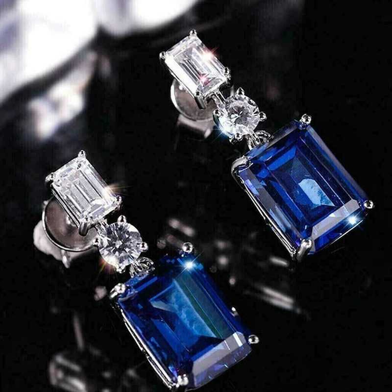 Huitan Luxury Blue CZ Hanging Earrings for Women Temperament Ear Accessories Wedding Party Fashion Versatile Female Jewelry Gift Y250510