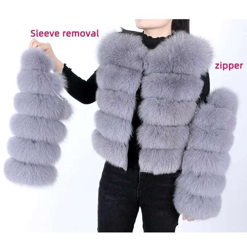 Maomaokong 2024 Natural Real Fox Coat Women Winter Warm Fur Jacket Detachable Long Sleeves Female Vest Furry Coats Designer Designer